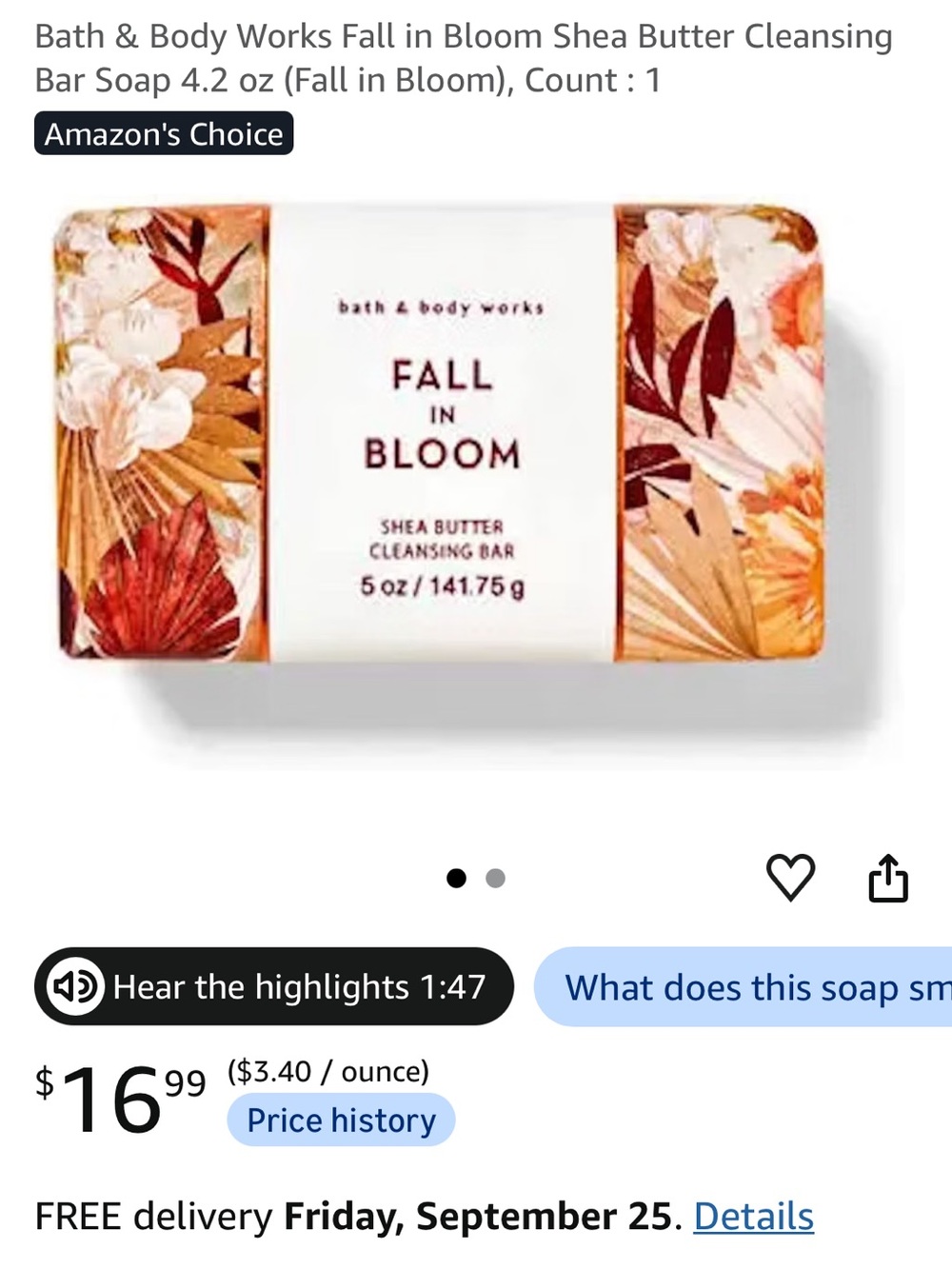 2 new Bath & Body Works Fall in Bloom Shea Butter Cleansing Bar Soap